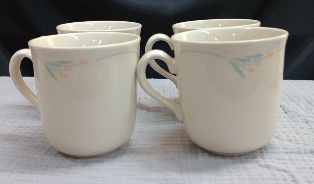4 Corelle Flower Beige with Orange and Blue Flowers Coffee Mugs wildflower